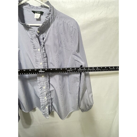 J. Crew Womens XL Blue Striped Ruffle Neck & Ruffle Center 100% Cotton Shirt - Picture 3 of 9